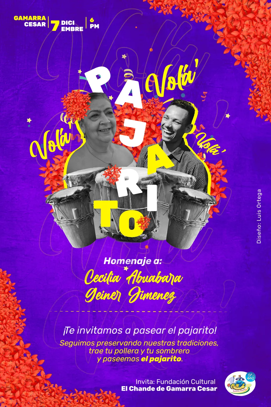 Afiche de El Paseo del Pajarito 2021, homenaje a Cecilia Abuabara y Geiner Jiménez.