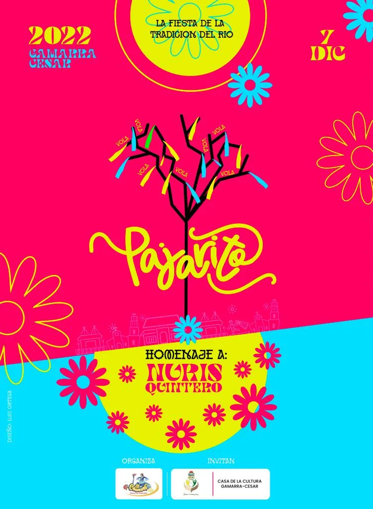 Afiche de El Paseo del Pajarito 2022, "La fiesta de la tradición del río", homenaje a Nuris Quintero.